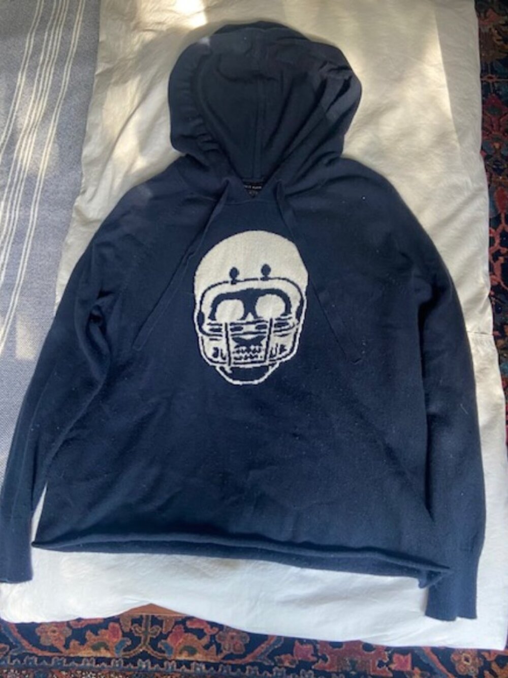 SKULL CASHMERE Navy Collegiate Rider Hoodie in Size S